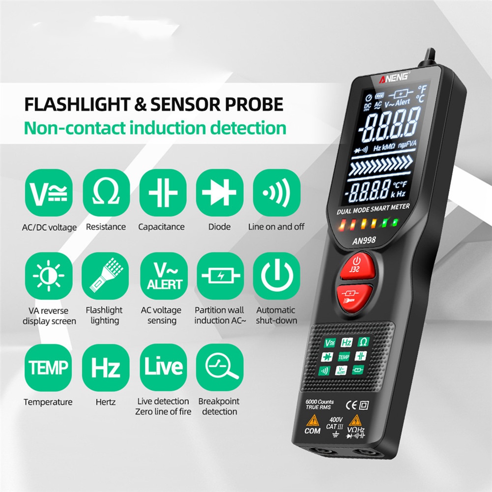 AN998 Automatic Digital 6000 Counts Professional Multimeter Eletric Auto Ranging AC/DC Voltmeter Temp Ohm Hz Detector Tool. 