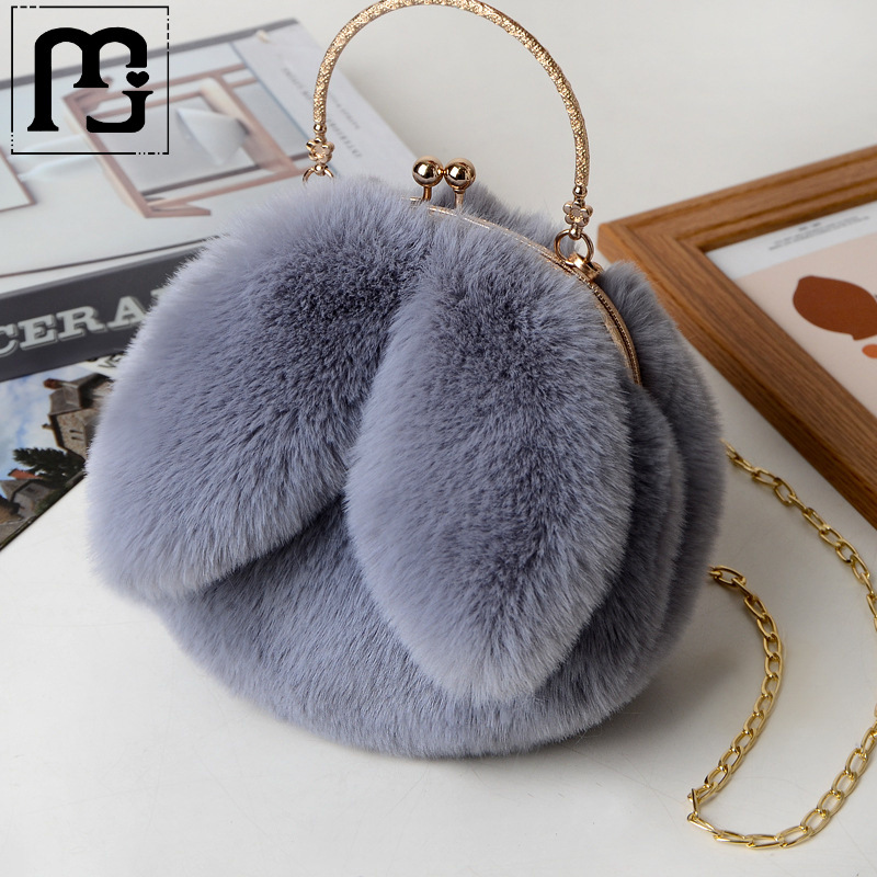 onghan aomao iagonal Straddle ag andheld ag Imitation Fur lush ag ew Chain ag Versatile Cute abbit Ear