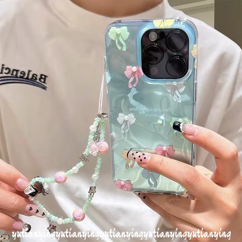 Cute Colored Bow Knot Case for Redmi 13C 13 10C A3 12 9 A1 12C 9C 9T 10 A2 10A 9A Note 13 12 11 11s 10 10s 9 8 Pro Max Poco C61 C65 X6 M3 Luxury Ripple Luster Bracelet Soft Case. 