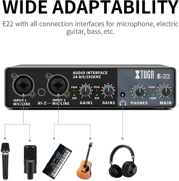 X TUGA E22 HIGH-FIDELITY Audio Interface Professional Sound Card 24-bit/192KHZ. 