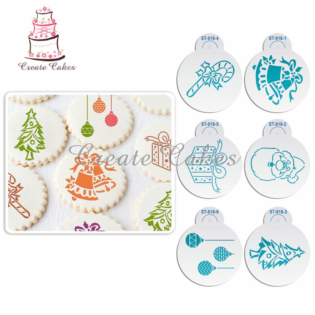 6Pcs Christmas Stencils Template for Cookie Christmas Tree Stencil Mold Cupcake Stencil Set Cake Decorating Tool