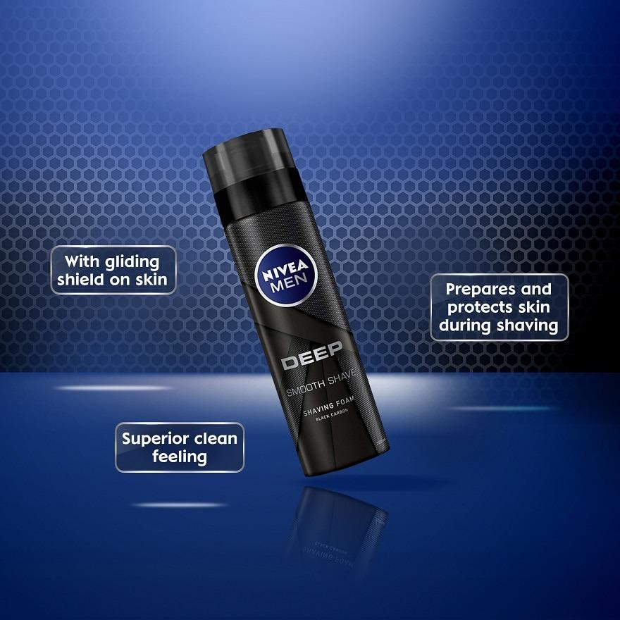 Nivea Men Deep Smooth Shave Shaving Foam Black Carbon 200ml, Beauty & Personal Care, Men's Grooming on Carousell