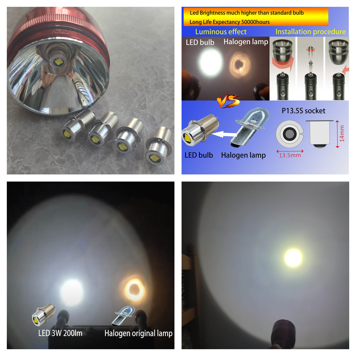 P13.5S Pr2 LED Bulb 3W Upgrade LED Flashlight Bulb Maglite LED Conversion Kit Mag Light LED Bulb 2-16 C D Cells Maglite Torch. 