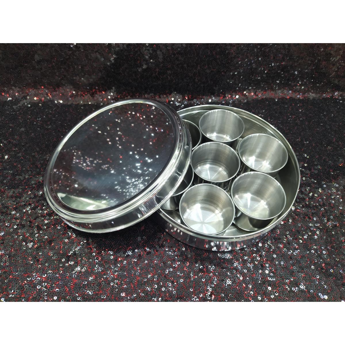 8 Piece Stainless Steel Spice Jar Set with Rotating Carousel Stand. 