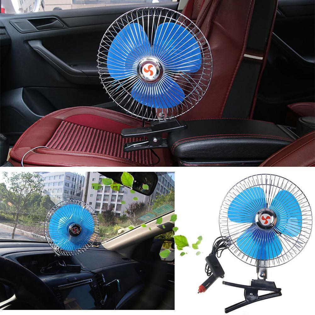 Car Clip Cooling Fan 12V/24V 8 Inch Low Noise Automobile Clip Fan Portable Rotatable with Cigarette Lighter Plug for Vehicle
