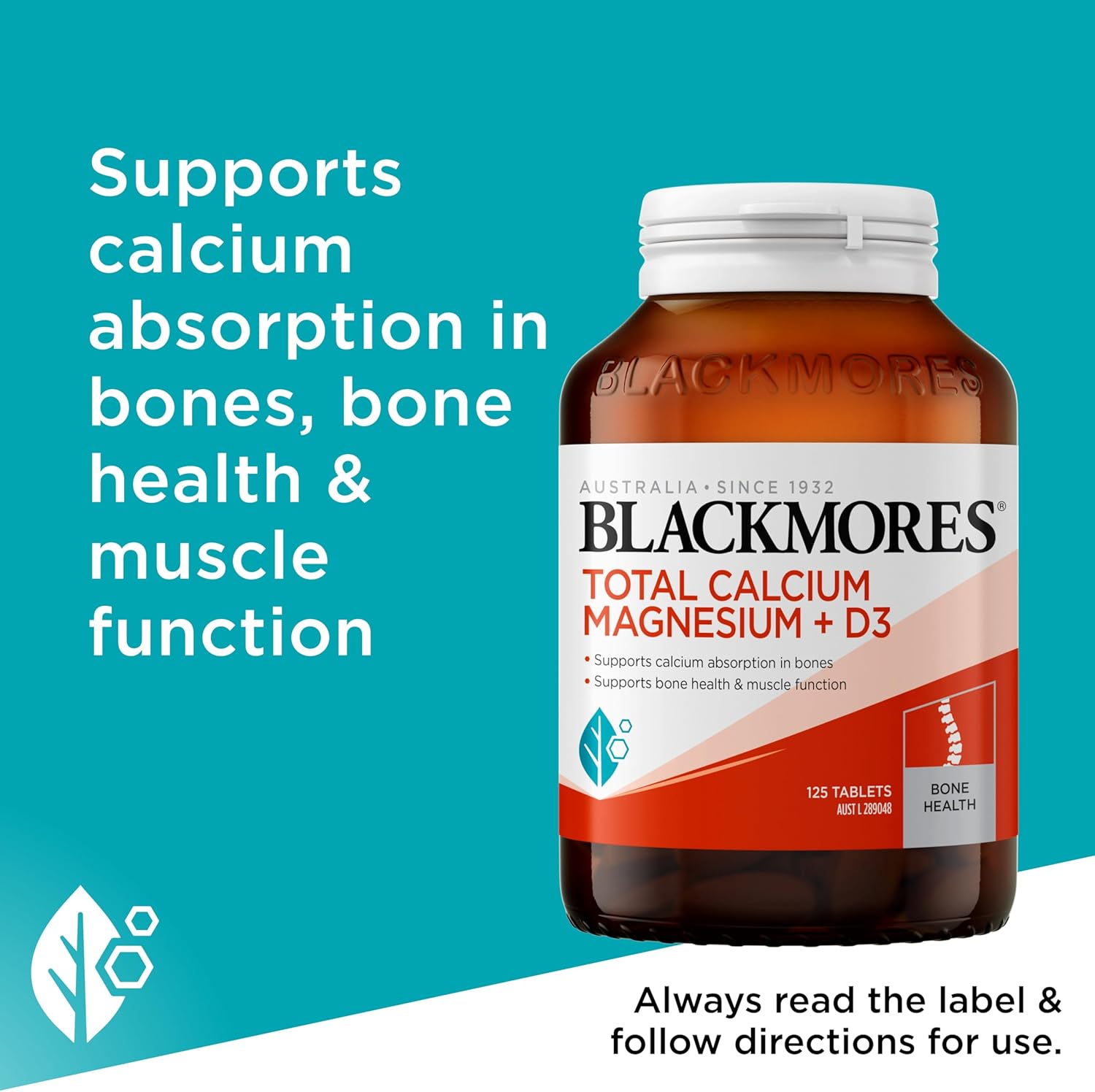 Blackmores Total Calcium Magnesium + D3 | Supports Bone Health & Muscle Function | Enriched with Vitamin D3 to aid calcium absorption | 125 Tablets, Australia. 