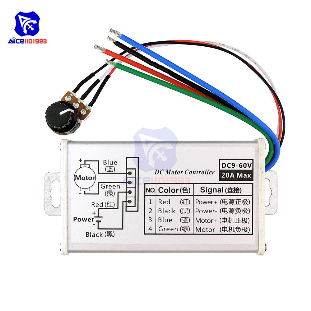 【happy one】DC 9-60V 20A 12V 24V 60V PWM DC Motor Stepless Speed Controller Pulse Width Modulator Motor Speed 100KΩ Rotary Potentiometer. 