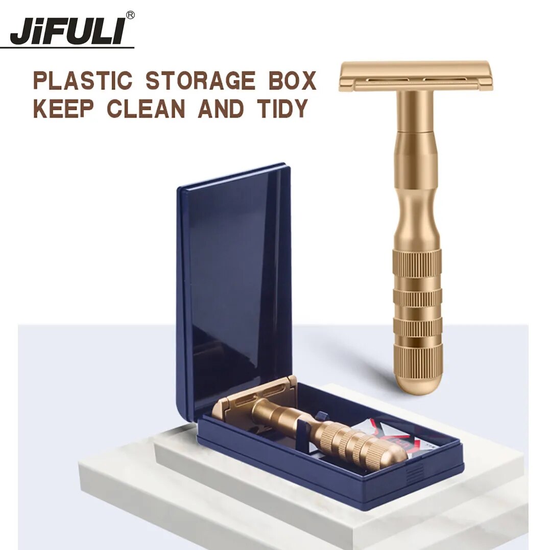 JIFULI Men's Classic Safety Razor Folding Double Edge Shaving Safety Razor With 5 PCS Titanium Coated Blades Shaver Razor Blades. 