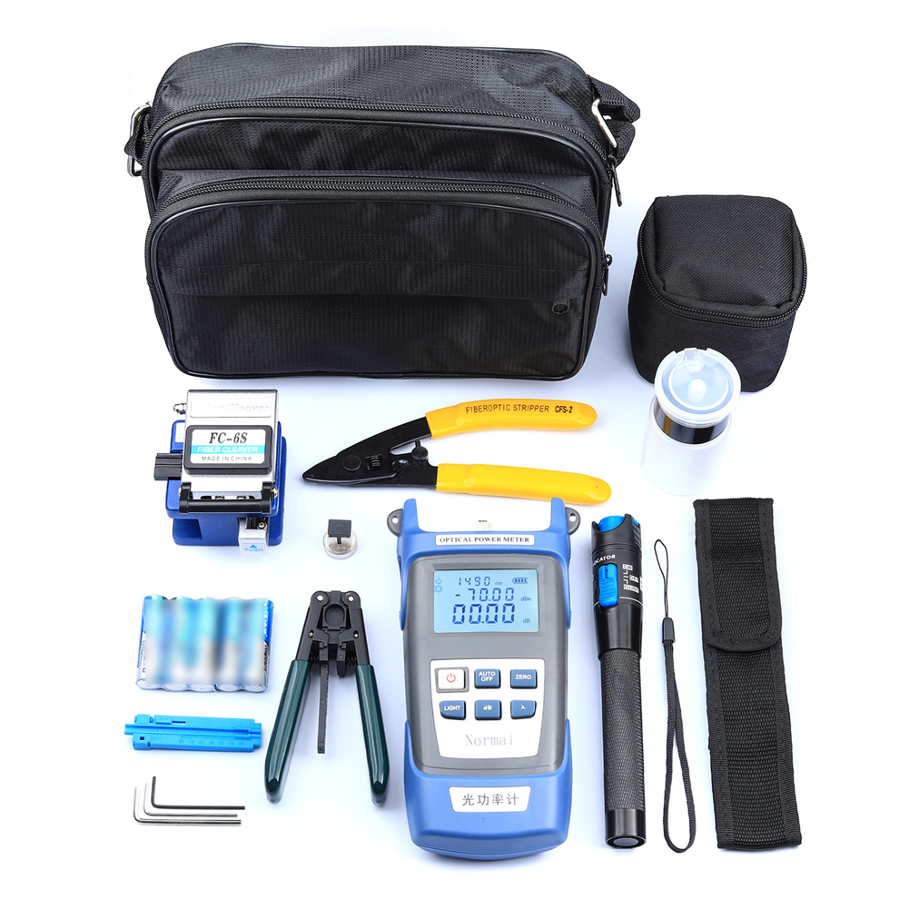 KOGEEK Fiber Optic FTTH Tool Kit Optical Power Meter Fiber Cleaver Wire Stripper Optical Fiber Cold Connection Tools Set with Storage Bag