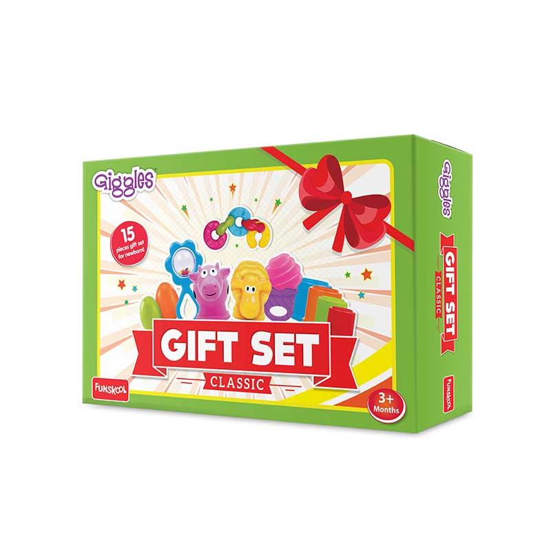 FUNSKOOL Giggles - Gift Set Classic Stack Nest Link Squeakers Teether Rattle Kids Playset. 