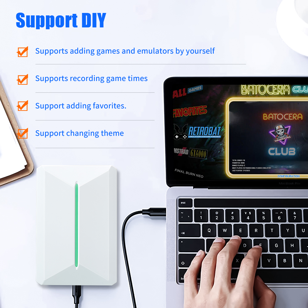 Retrobat Playnite Gaming HDD Retro Game Console 38200+AAA Retro Games for WIN PC/Laptop for PS3/PS2/WII/WIIU/PS1/N64/DC/MAME/PSP. 