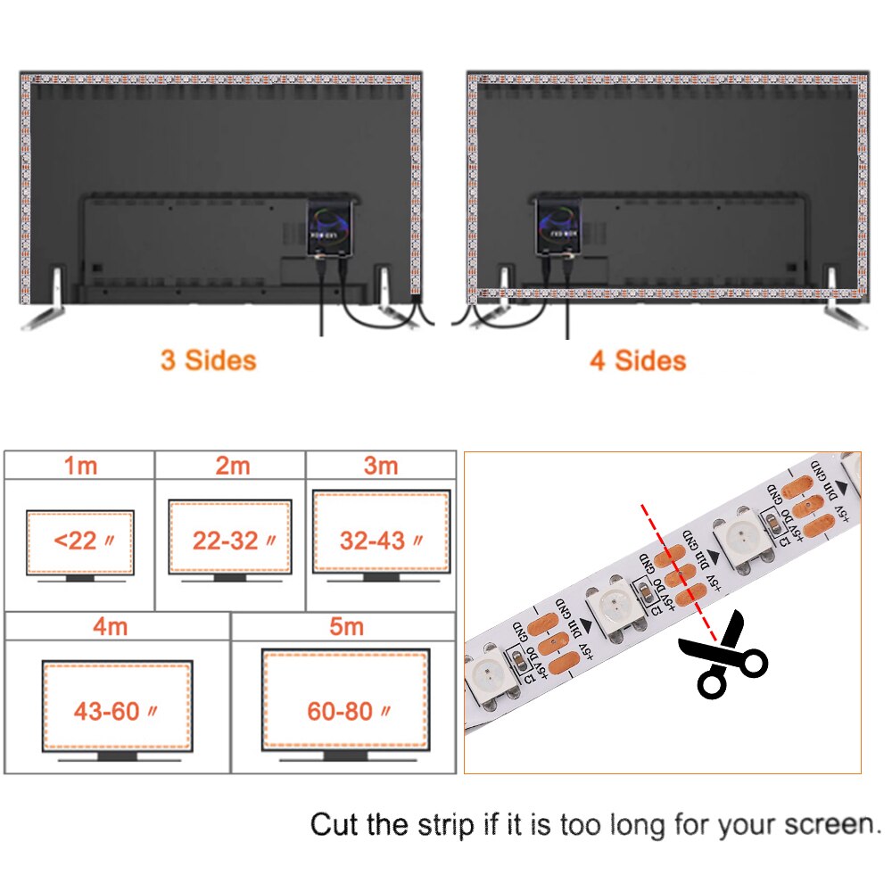 DC 5V USB WS2812B LED Strip 5050 Deam Color LED Light DIY Ambient Controller Box for Computer PC Screen Backlight. 