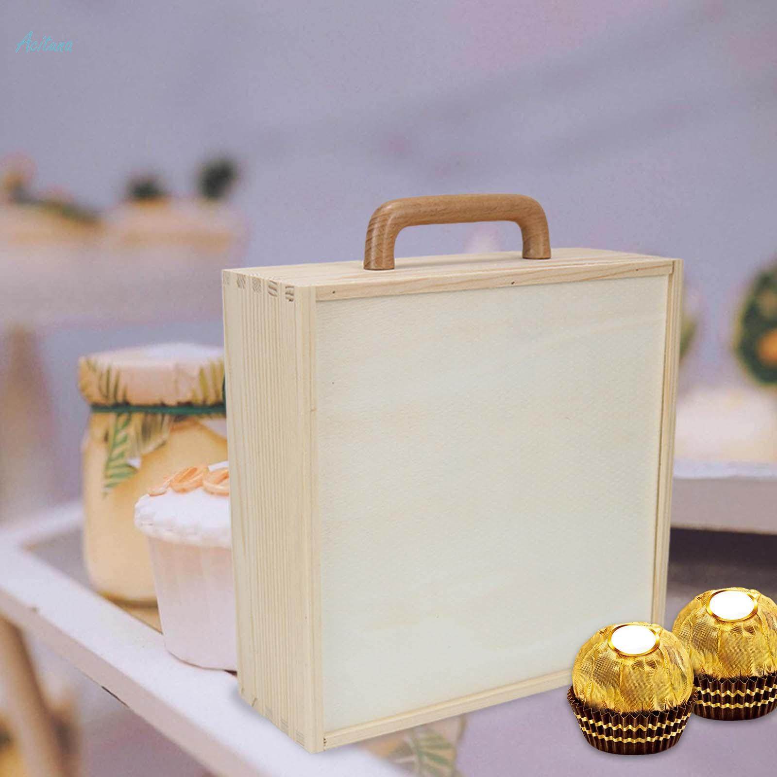 Wooden Box with Handle, Wooden Boxes for Crafts, with Lid Empty Portable Wooden Gift Boxes for Presents, Trinket Box for Wedding DIY Home Decor. 