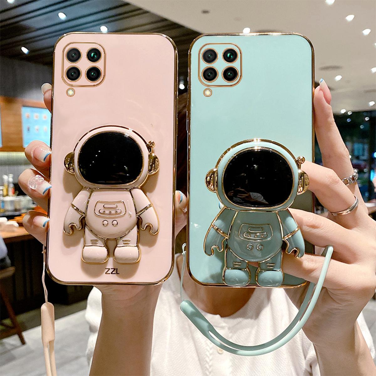 COROGI for Huawei Nova 7i Back Cover with Free Lanyard Cartoon Astronaut Folding Stand Luxury 6D Plating Square Shiny Cases Soft Silicone Mobile Phone Case Pouch. 