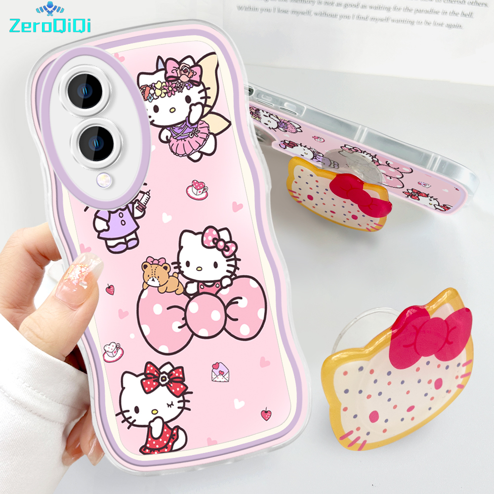 ZeroQiQi for Vivo Y17S Back Cover With Free Holder Cute Kitty Wavy