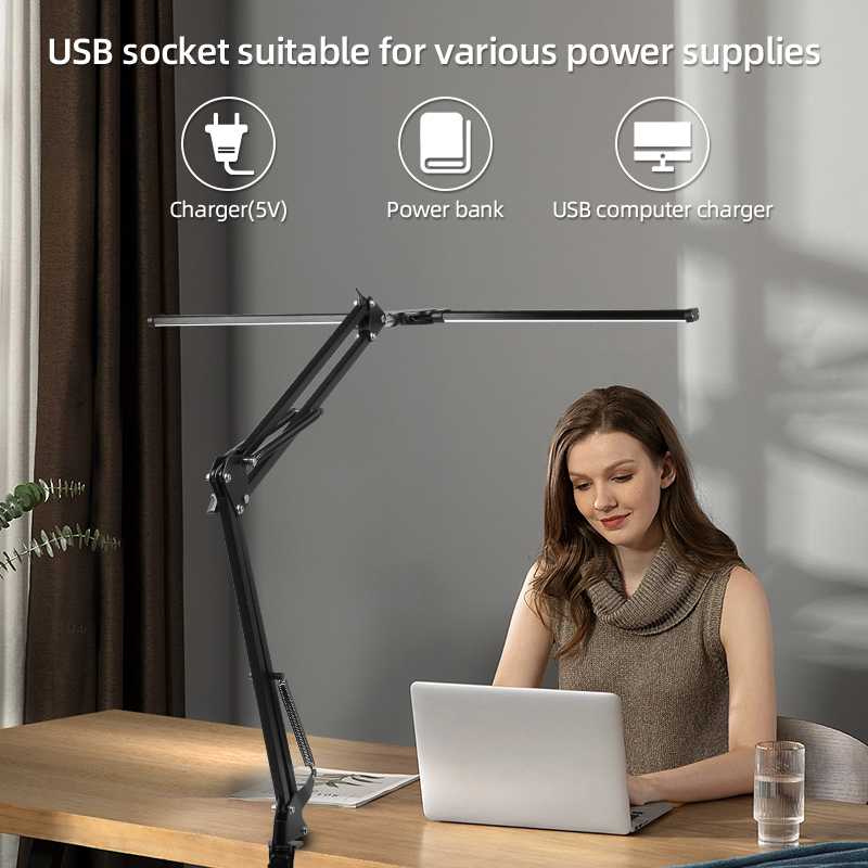 Double Head LED Desk Lamps Stepless Dimmable Led Computer Monitor Light USB Table Lamp for Office Study Reading Lighting Fixture. 