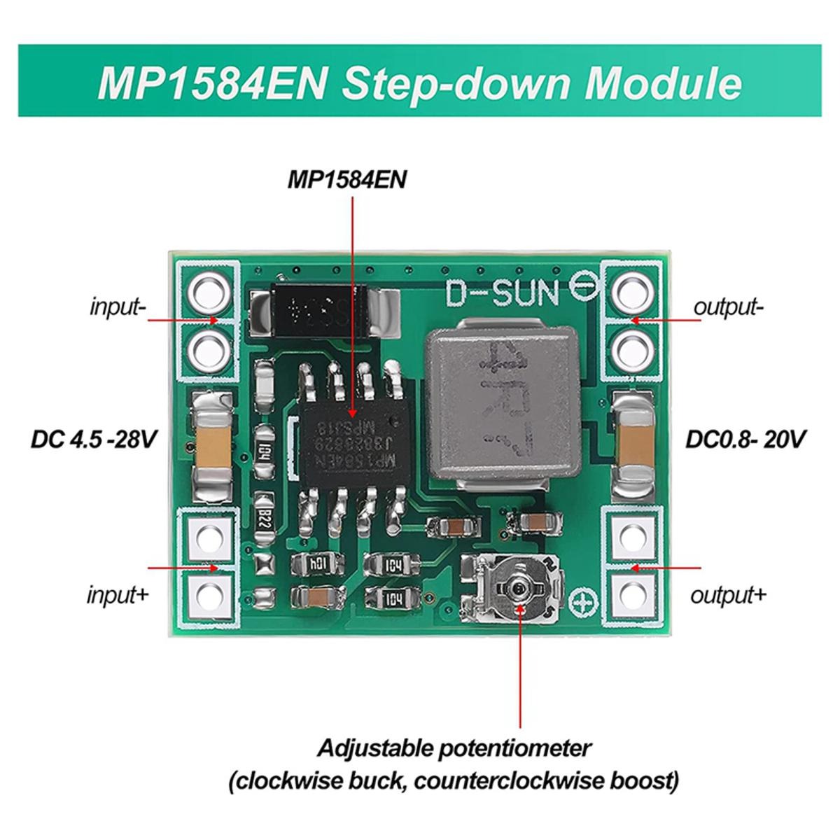 Mini DC-DC Buck Converter MP1584EN Adjustable Supply Module 24V to 12V 9V 5V 3V Reduced Voltage Regulator. 