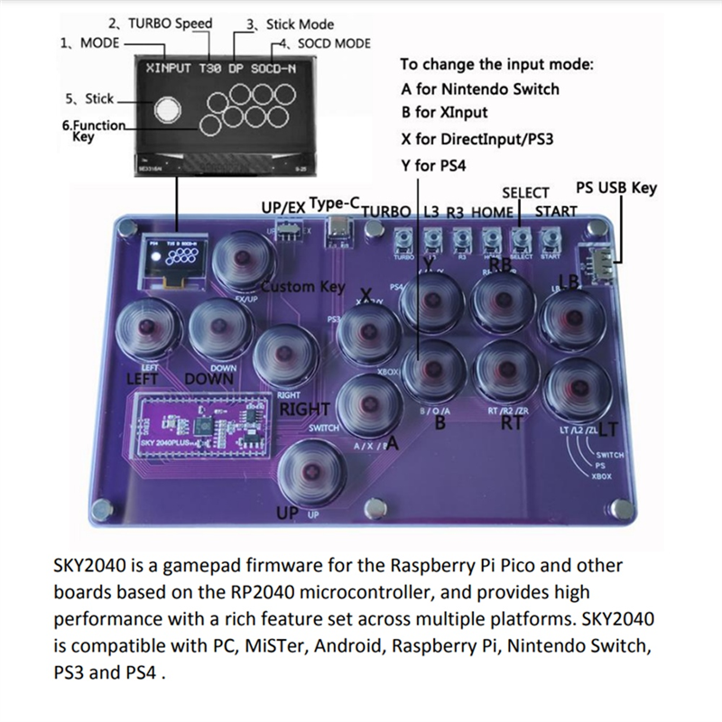 Fight Stick Arcade Joystick Hot-Swap Encoder Controller Xinput/Dinput Mini Hitbox Console for PC/NS Switch/PS3/PS4 Durable Easy Install Easy to Use. 