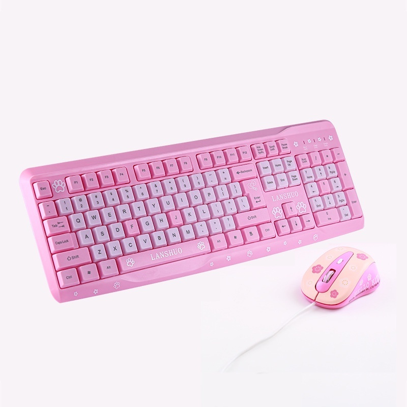 Hello Kitty Cartoon Waterproof Keyboard and Mouse Set Combo Mute Pink Keyboard 104 Keys Computer Gaming Keyboard for PC Laptop Notebook. 