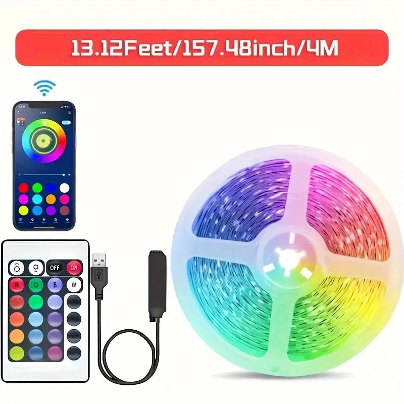 High quality 4 Meter/13.12 feet LED Light Strip RGB 5050 Color Changing LED Light Flexible Light Strip with 24keys Remote/Bluetooth App Control for Home Decor,Room Decor,Party Decoration TV Lighting Bedroom lighting Wall Lighting. 