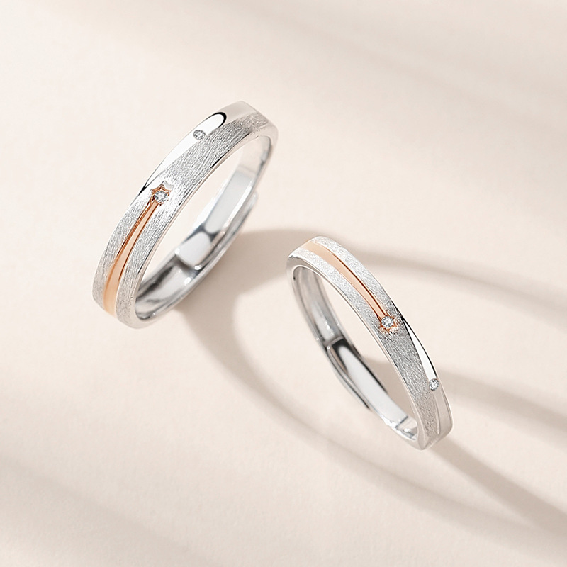 Jin Hongyu starry couple ring, sterling silver male and female pair, simple creative Korean version of wishing meteor brushed ring. 