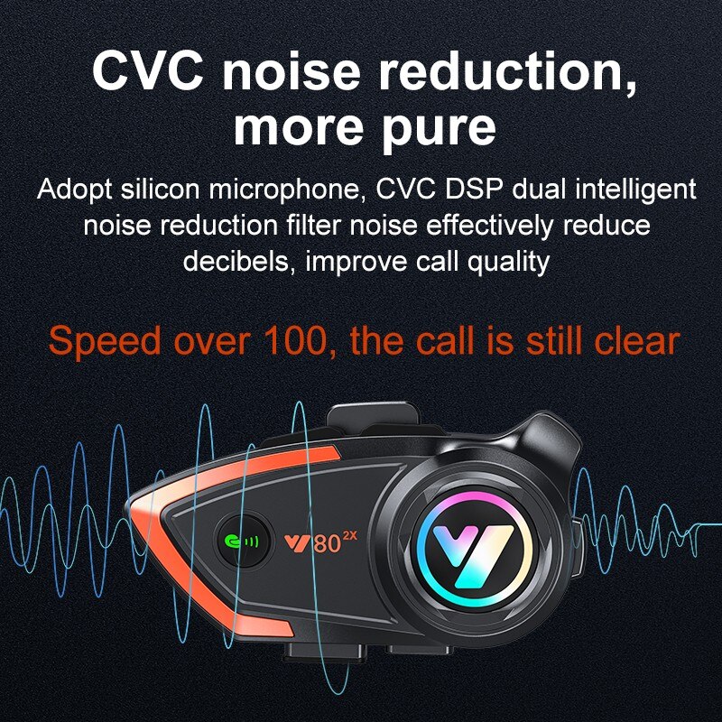 Y80 2X Motorcycle Bluetooth 5.3 Helmet Intercom Headset Hands Free Call Wireless Waterproof 1000mAh Noise Reduction Earphones. 
