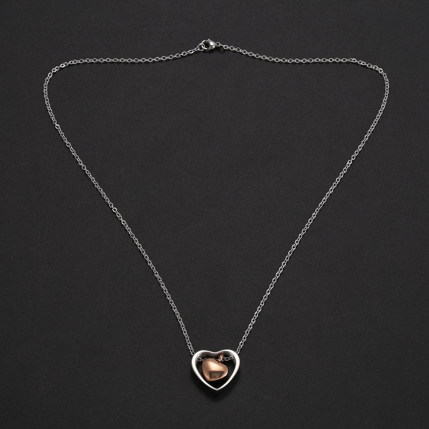 Double Heart Rose Gold Cremation Urn Necklace Pendant Funnel Fill Kit Keepsake Memorial Ashes