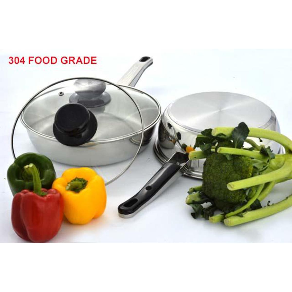 Stainless Steel Frying Pan with Glass Lid -22 - Silver