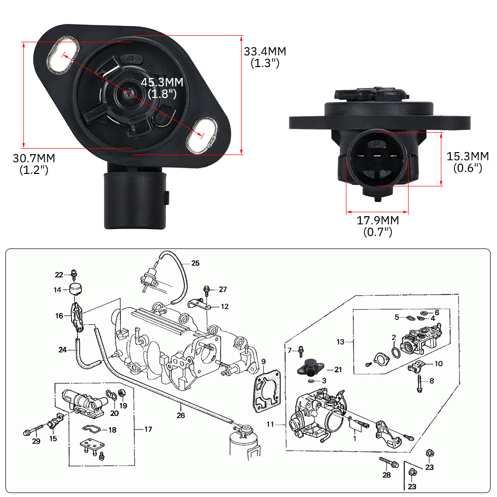 TPS Throttle Body Position Sensor For 88-01 Honda Acura Accord F22 H22 B16 B18 B20 B18C1 D16 16400P06A11 16400P0AA50 37825PAAA01. 