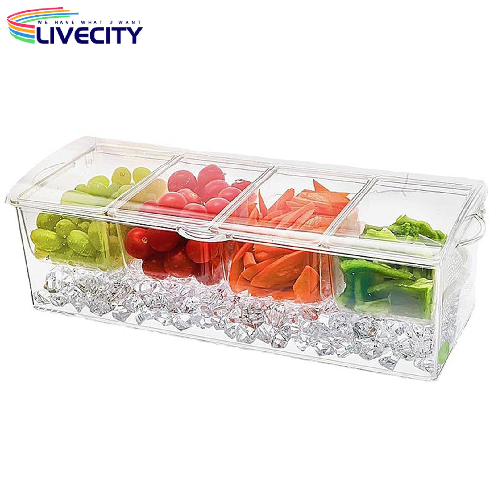 Fruit Compartment Box Portable Fridge Fruit Box with Ice Storage 4 Compartments Salad Container for Freshness Convenience Perfect for Picnics Outdoor Use Portable Fruit Container