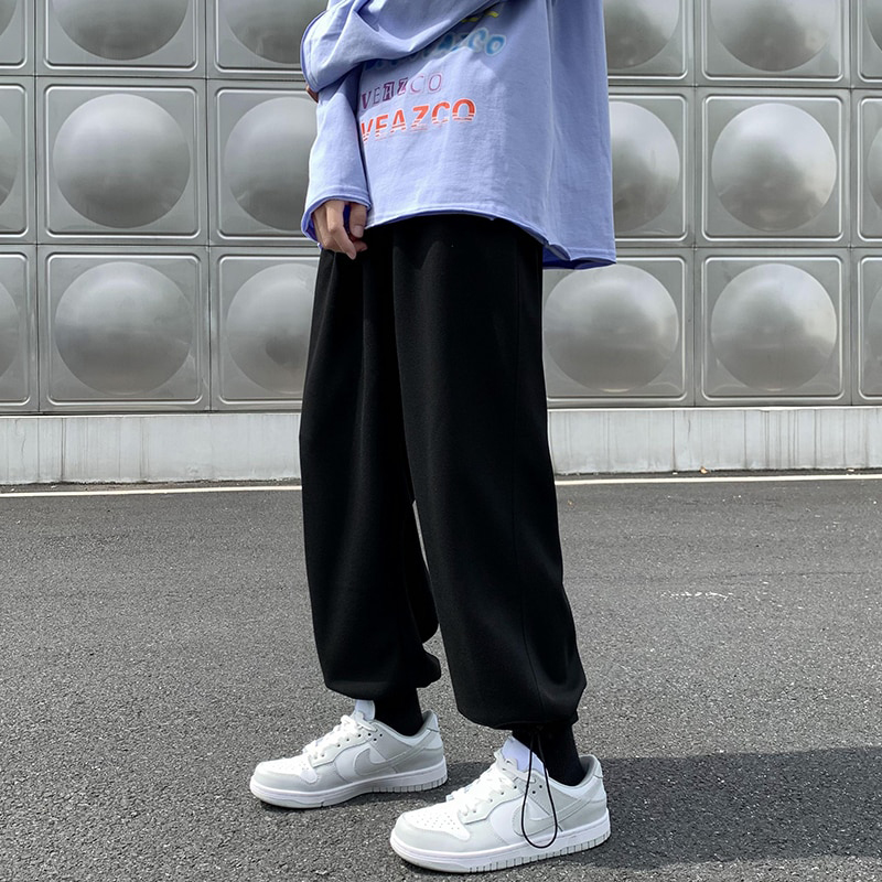 Men Japanese Streetwear Solid Baggy 
