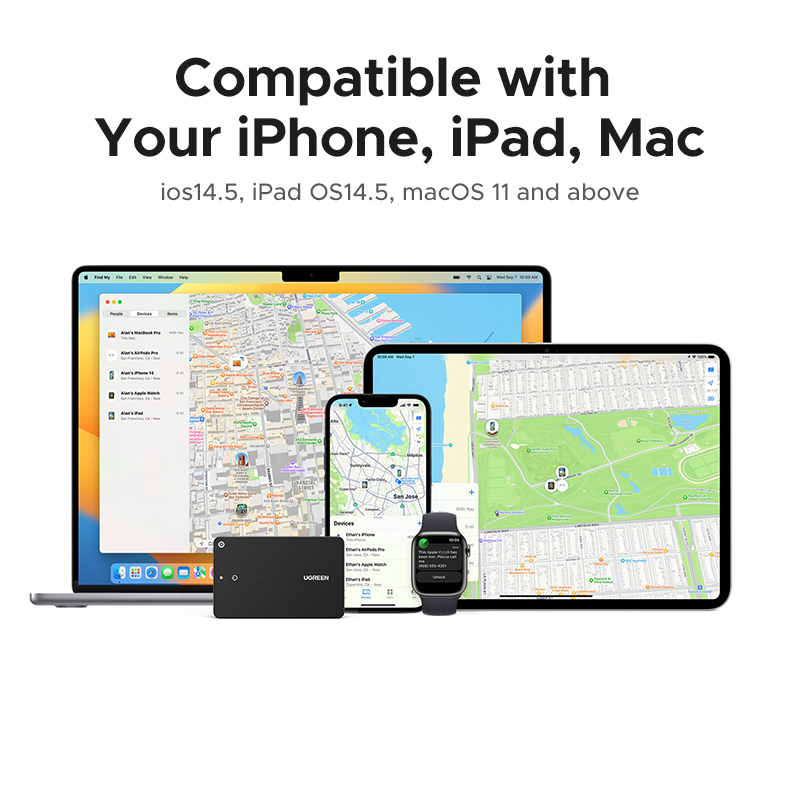 UGREEN IOS Smart Finder FMN Anti-lost Device Card-type Lithium Battery Rechargeable FMN certified for Apple Black. 
