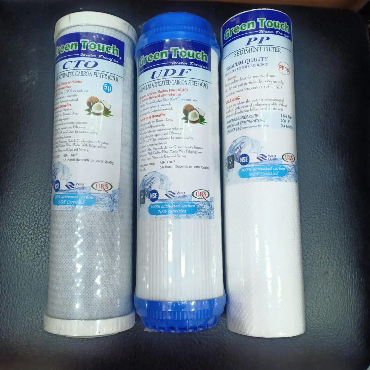 Water Purifier Filter PP + UDF + CTO Carbon Block Cartridge 10 "3 Piece Set. 
