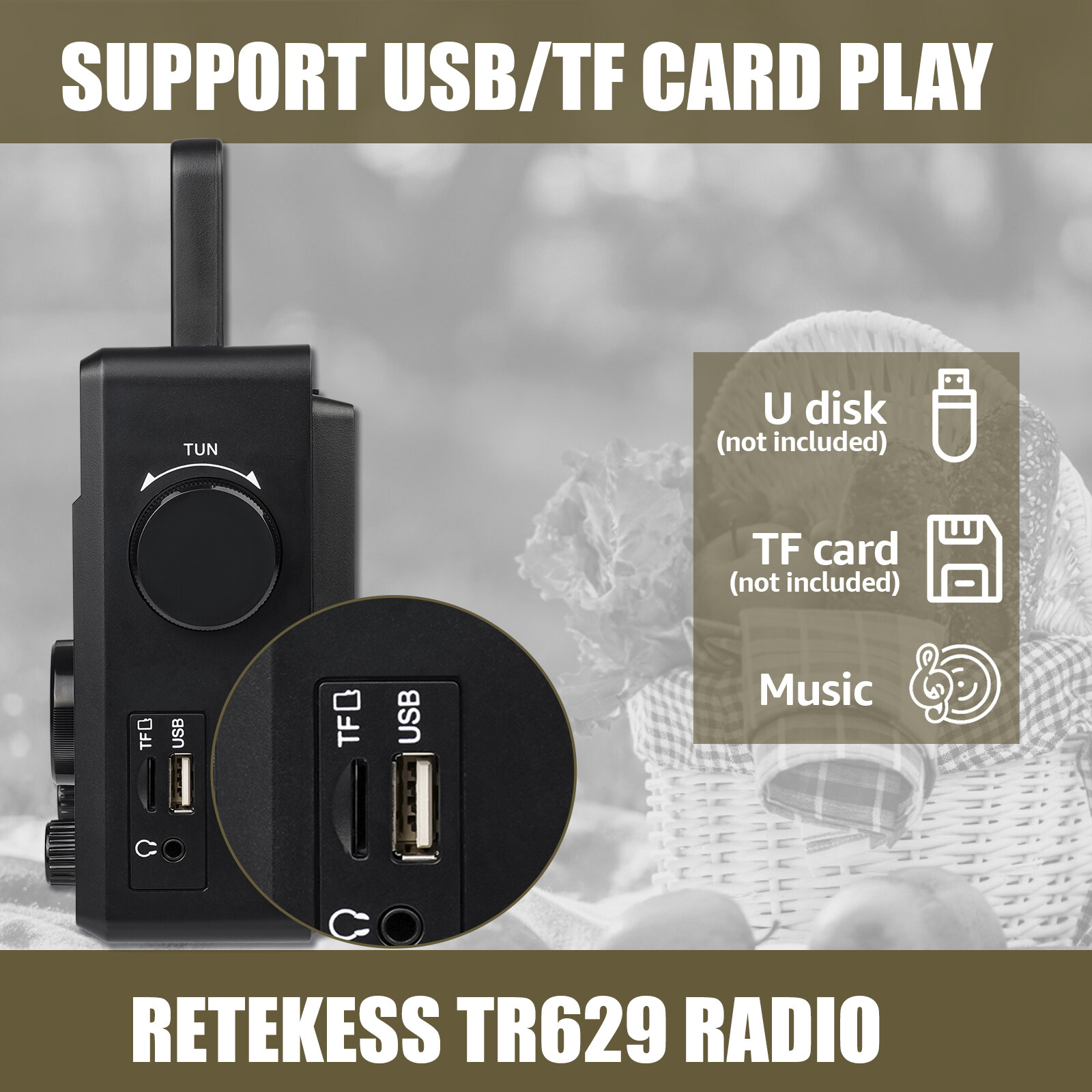Retekess TR629 Portable Radio, AM/FM Shortwave Digital Radio with LCD Display, Support USB/TF, Suitable for the Elderly.. 