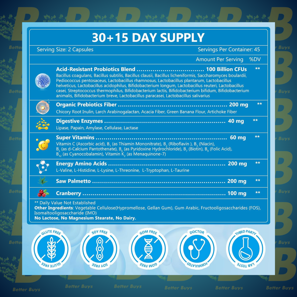 NATURE TARGET Probiotics for Men – 100 Billion CFUs, Enzymes & Prebiotics for Digestive, Prostate & Urinary Health with Saw Palmetto & Cranberry – 90 Veggie Capsules. 