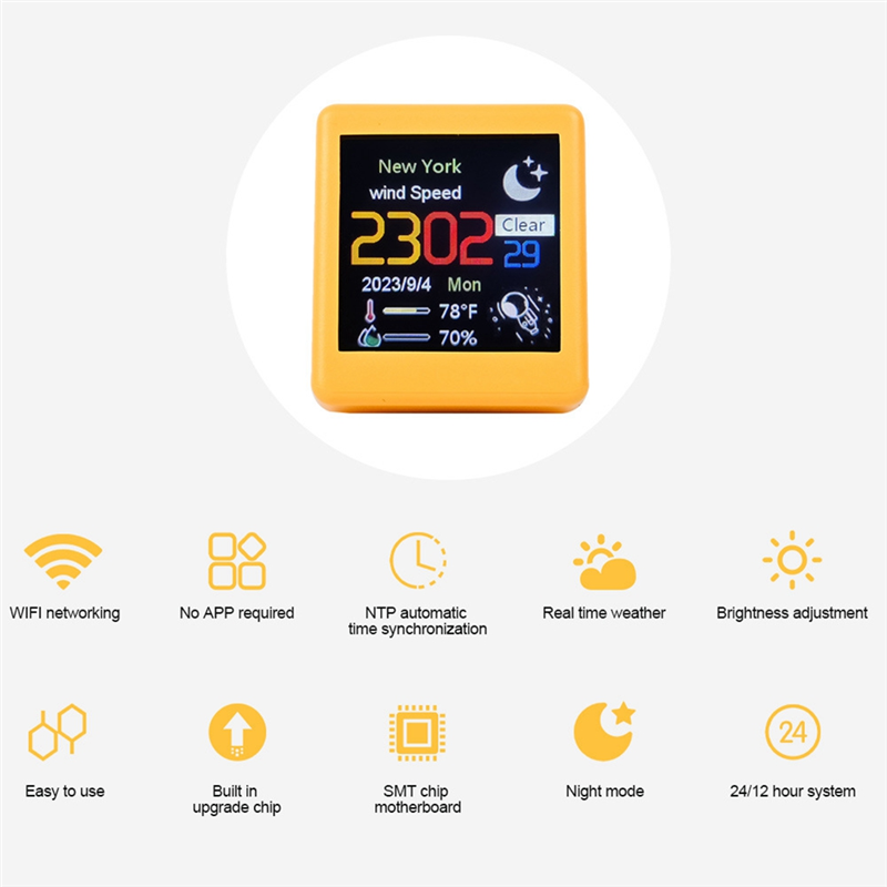 Smart WIFI Weather Station Clock DIY Cute GIF Animations Desktop Decoration Electronic Album Function MINI Clock E Easy Install Easy to Use. 