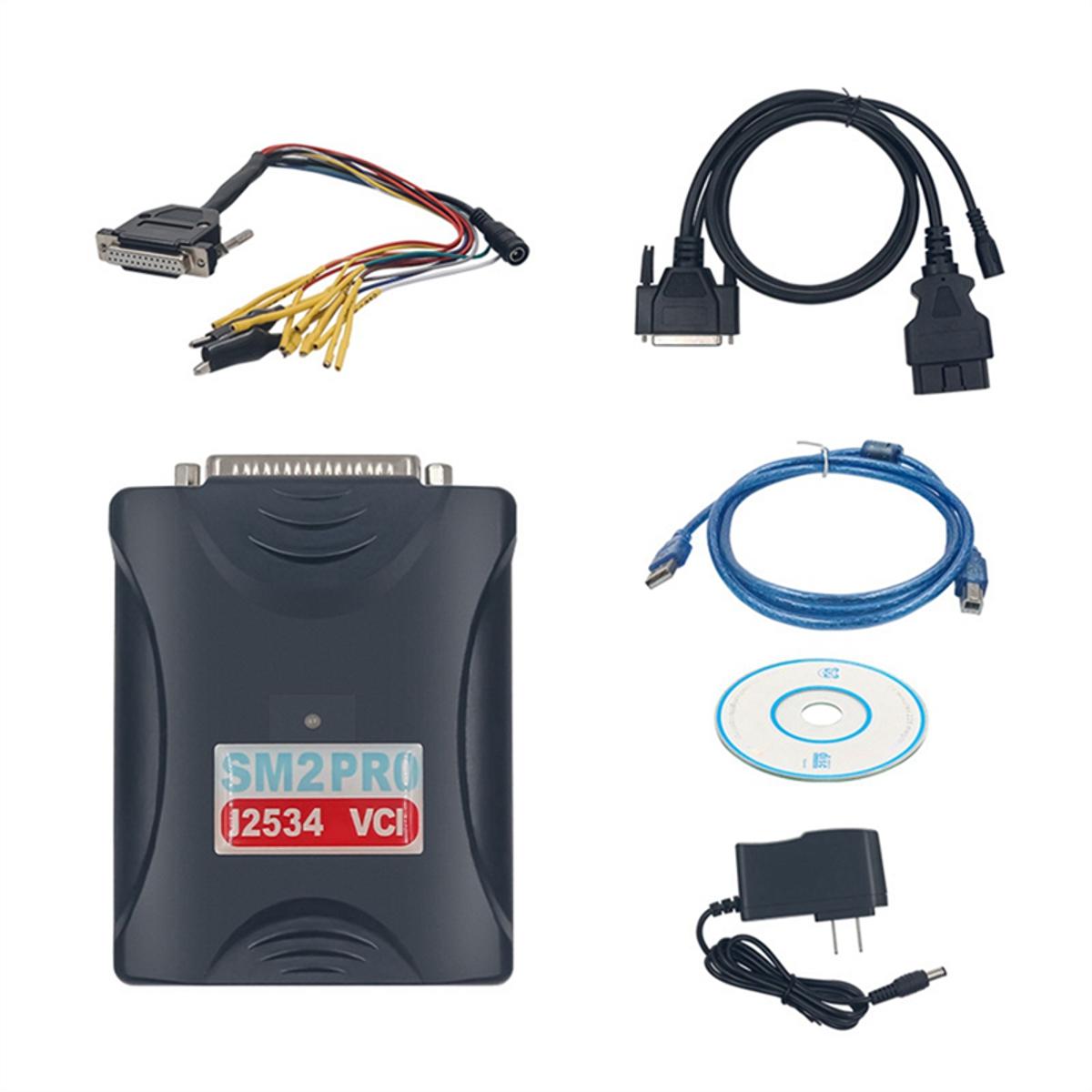 SM2 PRO J2534 VCI PCM ECU Programmer Car Diagnostic Tool ECU Read&Write V1.20 Eeprom Flash Bench OBD Update SM2 Hardware 12V/24V US Plug