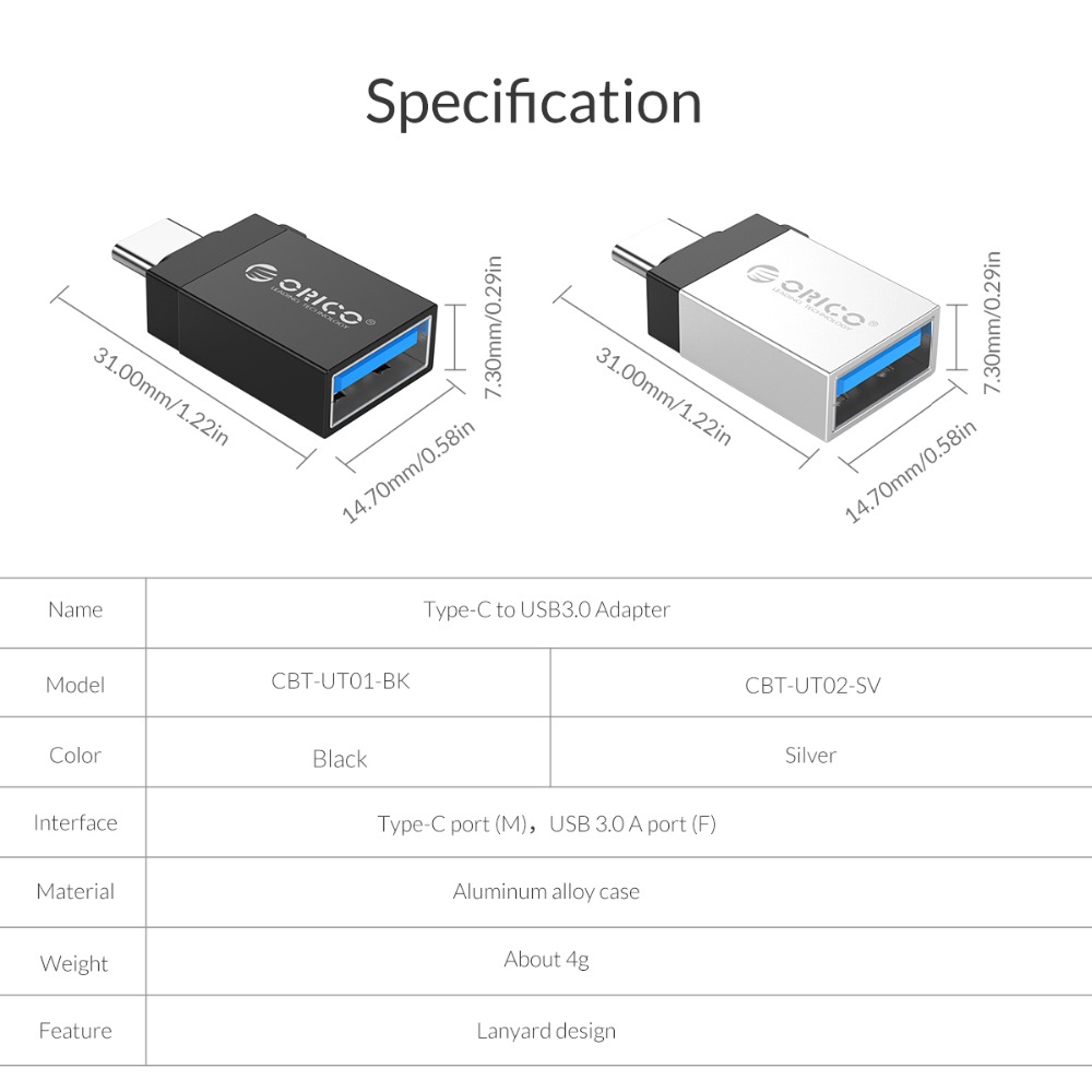 Orico CBT-UT01 Type-C to USB3.0 Adapter Black. 