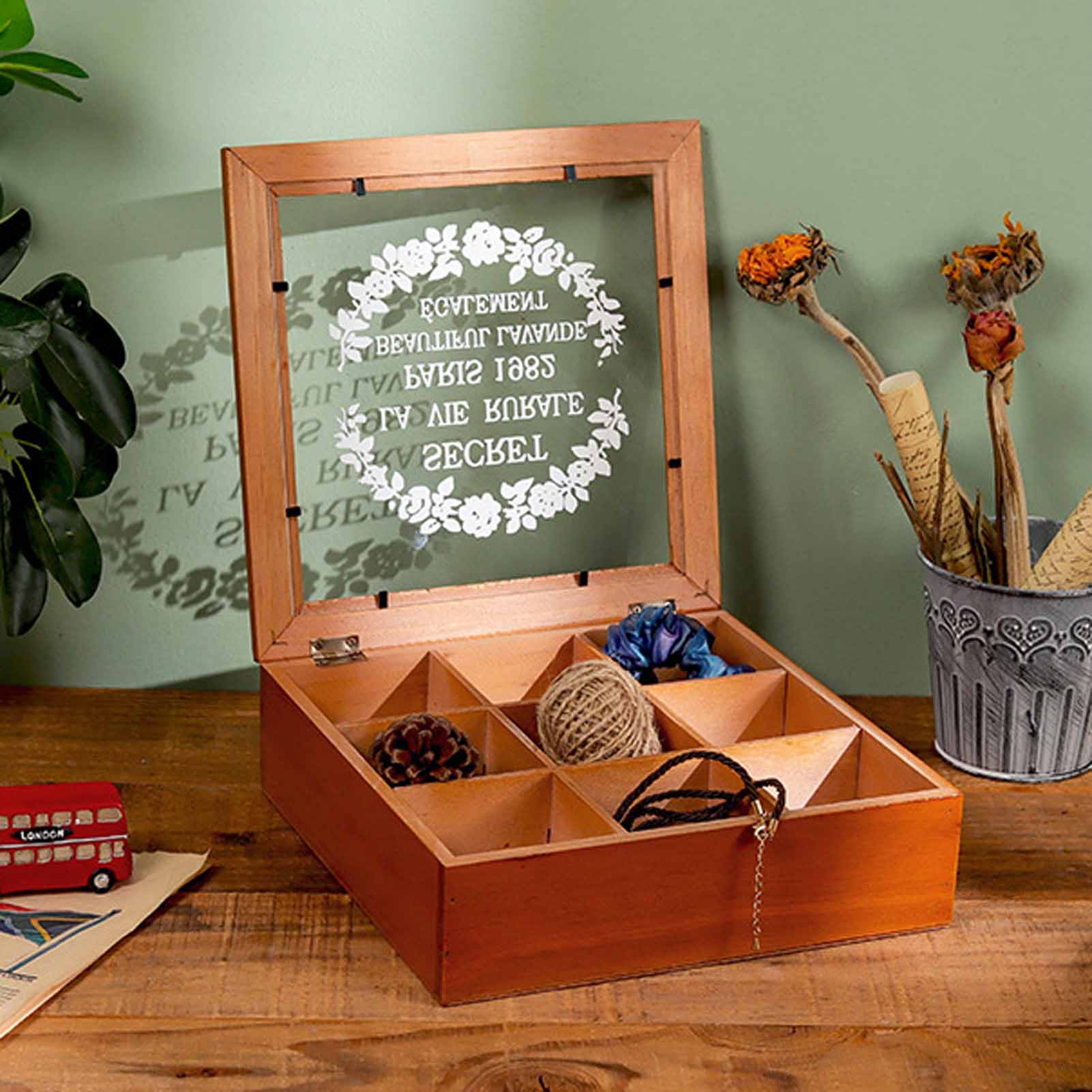 Stash Box Multi-grids Large Capacity Wood Storage Chest Treasure Case for Home. 