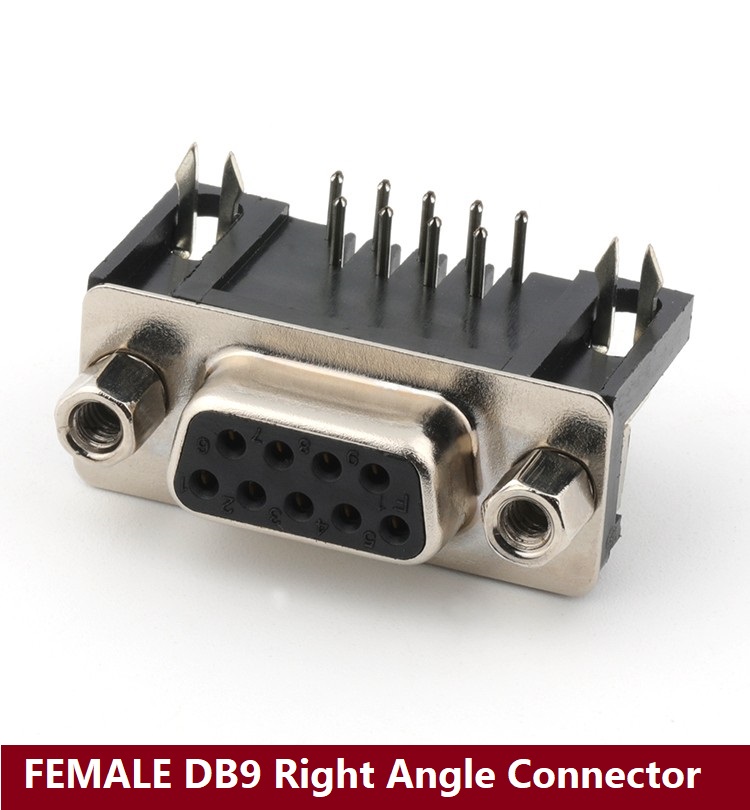 FEMALE 90 Degree DB9 PCB Right Angle 5.08mm Type D Sub Connector Female DB9 2 Row 9 Pin Female VGA DB9 Connector DB9 RS232 Connector DB9 Female Connector