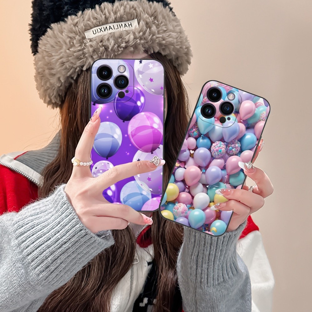 3D Balloon Mobile Cell Phone Case for iPhone 15 14 13 12 11 X XR XS 8 7 Pro Max Plus Mini Black Soft Phone Cover Funda