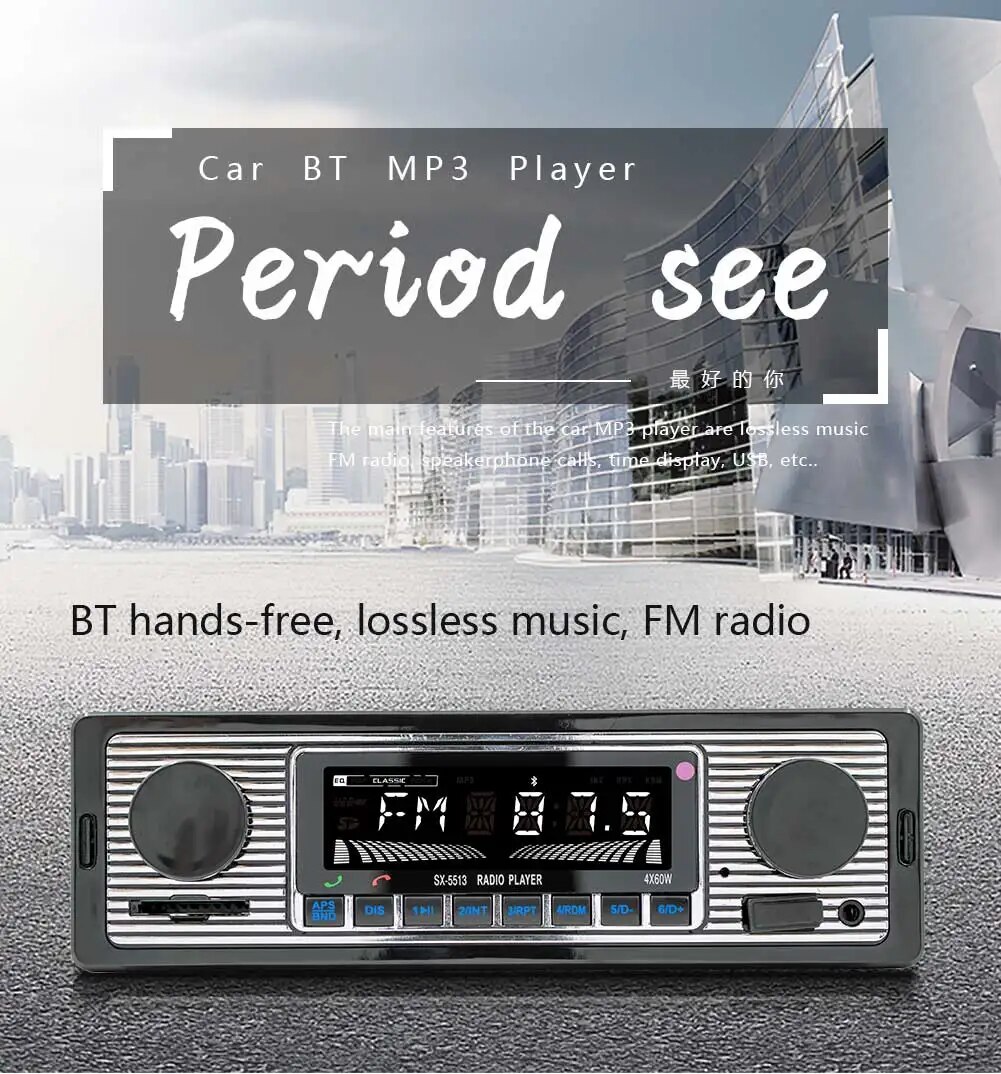 Bluetooth Car Radio Vintage Dual Knob MP3 Player FM Tuner Stereo USB AUX Classic Car Retro Audio Receiver Speaker Accessories. 