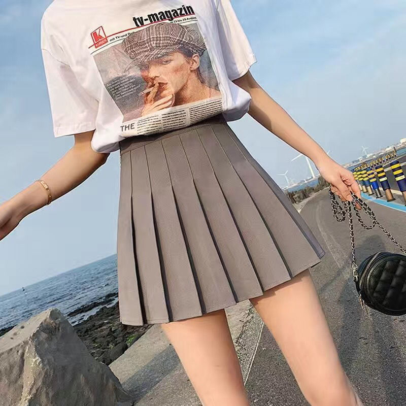 Pleated skirt short skirt women's spring and summer season new skirt new high-waisted A-line skirt thin black and white anti-walking light