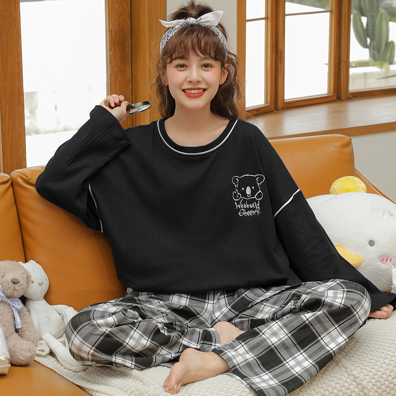 Ti Ruxin pajamas women's spring, autumn and winter long sleeves and trousers set korean sweet drawstring knitted cotton ladies loungewear