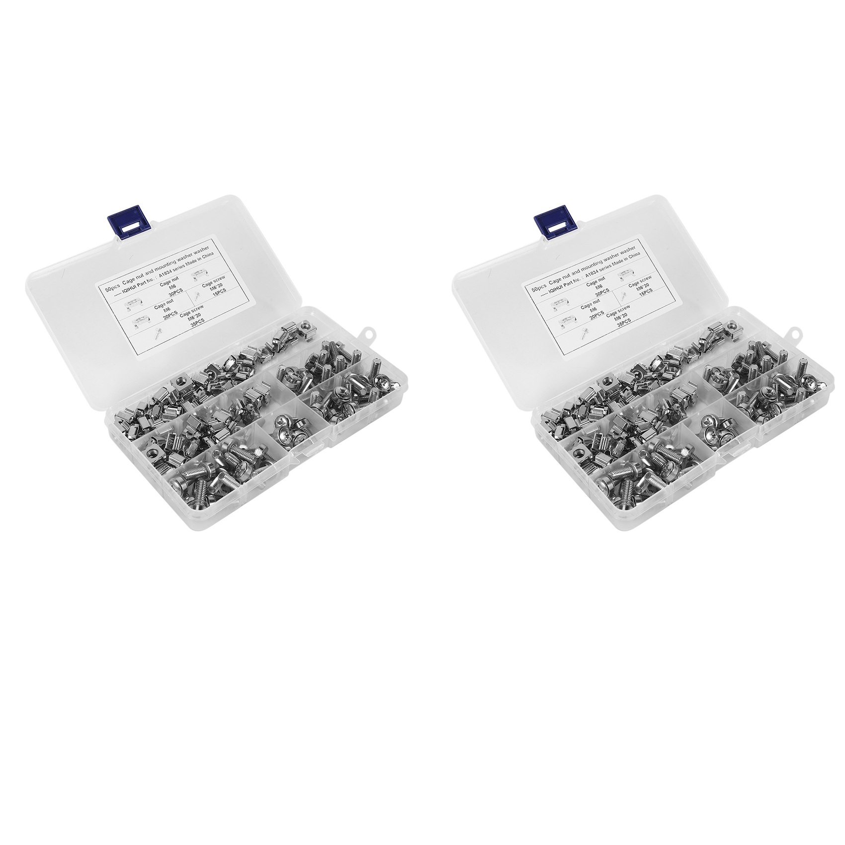 100 Sets M6 Square Hole Hardware Cage Nuts&Mounting Screws Washers for Server Rack and Cabinet(M6 x 20mm)