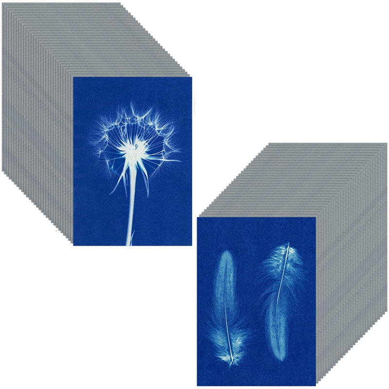 60 Sheets Sun Print Paper Cyanotype Paper Kit, A6 Sun Art Paper with 1 Plastic Tool for Sun Printing, Solar Paper