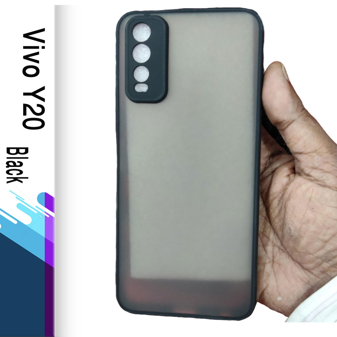 For Vivo Y20 -  Luxurious Smoky Matte Case Shockproof Contrast Color Hit Button Hard Silicone Transparent Mobile Back Cover