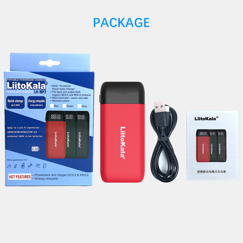 Original LiitoKala Lii-MP2 Power Bank QC3.0 input Suitable For 18650 21700 LCD Rechargeable Battery Charger. 