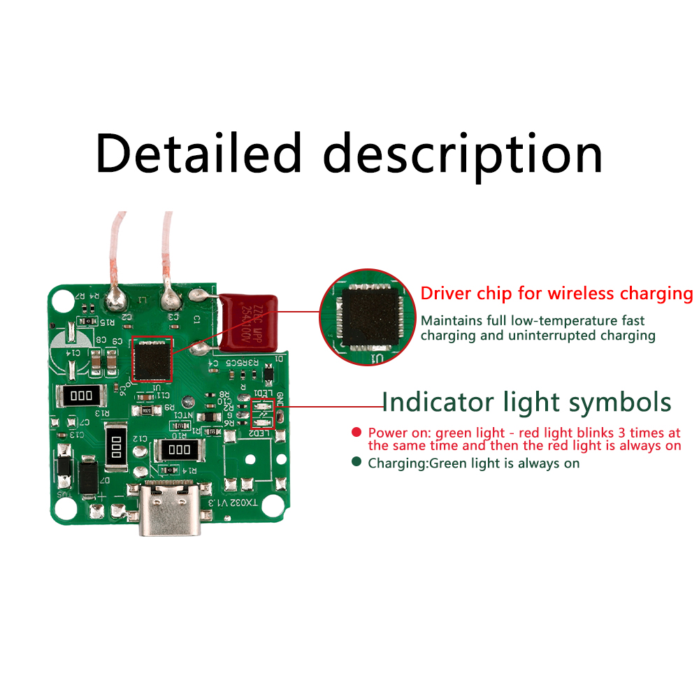 1Pcs 15W 9/12V High Power Type-C Wireless Charger Transmitter Module Circuit Board forQI Standard Fast Charging for Mobile Phone. 