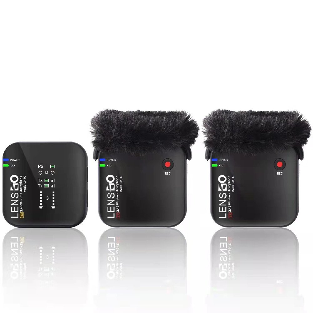 Lensgo348c Compact Digital Wireless Lapel Microphone System/Recorder With Extra Recording Button With Built in Magnet Clip (2.4 GHz, Black) Camera & SmartPhone